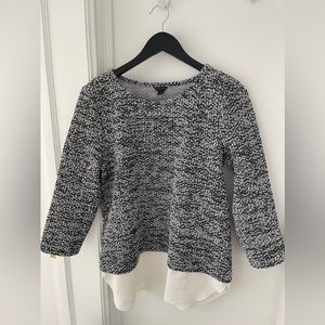 Ann Taylor Sweater, size medium, boule with blouse material on bottom.